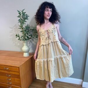 MEADOWS Tree, Bird, and Flower Embroidered Midi Dress